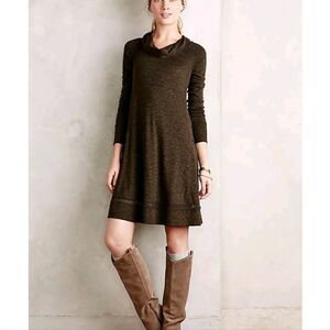 Anthropologie Saturday Sunday Spacedye Cowl Neck Swing Tunic Dress Size XS Moss